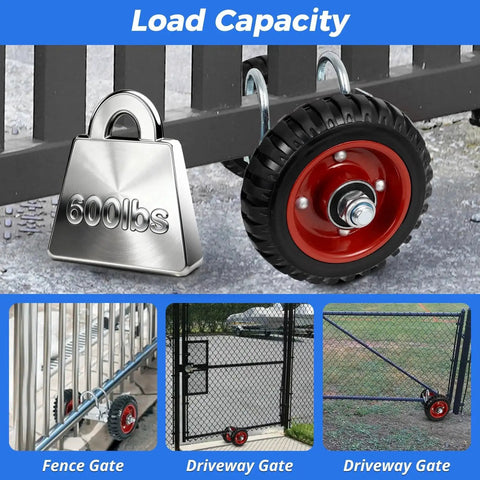 Heavy Duty Gate Wheel Set With Rubber Carriers And Adjustable Double U Bolts For Driveway Fences, 600Lb Capacity