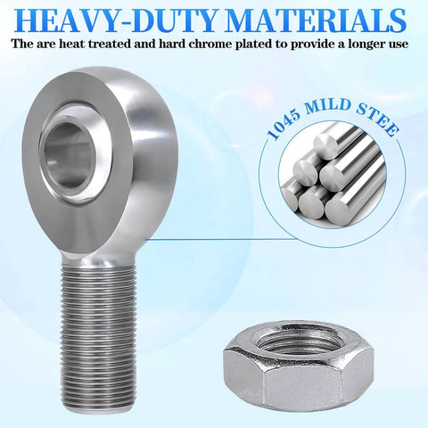 7/8-14 Heim joint rod end kit economy with jam nuts, heat treated C1045 steel, zinc finish, 7/8 shaft, 3/4 head, steering