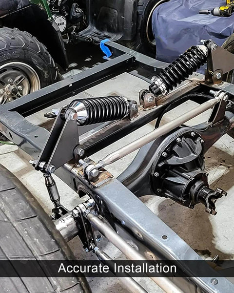 5/8 inch Heim joint rod end kit installed on vehicle suspension frame with chromoly panhard bar joints, showcasing left and right hand thread