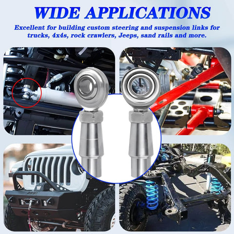 3/8 x 3/8-24 Heim Joint Rod End Kit with RH & LH Threads, Chromoly Joints shown in automotive applications.