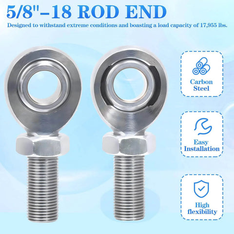 Two 5/8" Heim Joint Rod End Bearings with Jam Nut, LH and RH 5/8"-18 Thread x 0.625" Bore Chromoly Panhard Rod End Kit