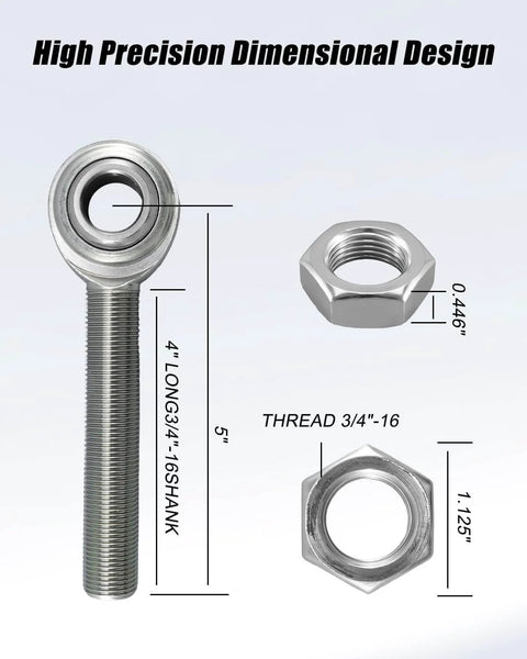 Right hand 3/4 inch Heim joint rod end with jam nut, 3/4 inch bore and 4 inch length, heat treated carbon steel with zinc finish