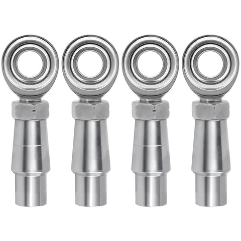 4 chromoly heim joints for steering and suspension with RH & LH threads, part of 3/8 x 3/8-24 Heim Joint Rod End Kit with Bung and Spacers.