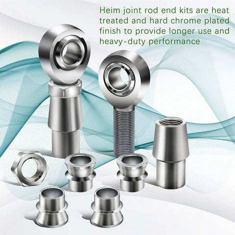 3/4 Heim Joint Rod End Kit with Right and Left Hand Threads, 750 Bore Chromoly 2 Link Set, components displayed