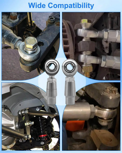 1/2-20 Heim joint rod end kit economy with tube adapters and jam nuts installed in various automotive setups