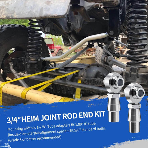 3/4 Heim Joint Rod End Kit with Left and Right Hand Threads on vehicle suspension system with Chromoly joints and tube adapters