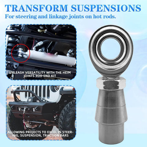 1/2 x 1/2-20 Heim joint rod end kit, chromoly joints with right and left hand threads, shown for suspension use