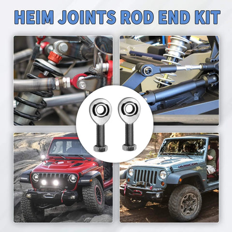 1/2-20 Heim Joint Rod End Kit in off-road Jeep setup with chromoly rod ends and jam nuts for steering and suspension.