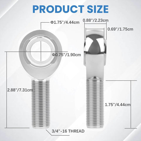 Product dimensions of 8 pcs 3/4 inch Heim Joint Rod End Kit, chromoly panhard rod ends with right and left hand thread.