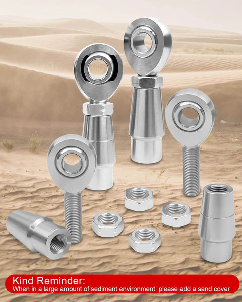 1/2 Heim Joints Rod End Kit with Left and Right Hand Threads, Chromoly Hard Chrome Plated, shown with included tube adapters and locknuts