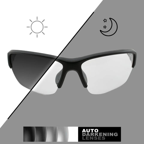 Hercules 7 Photochromic Safety Sunglasses With Auto Darkening Lenses ANSI Z87.1 transitioning from clear to dark lenses