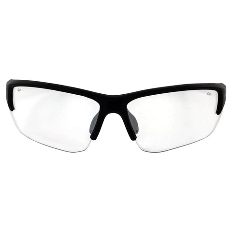 Front view of Hercules 7 Photochromic Safety Sunglasses with Auto Darkening Lenses ANSI Z87.1, featuring clear lenses in black frames.