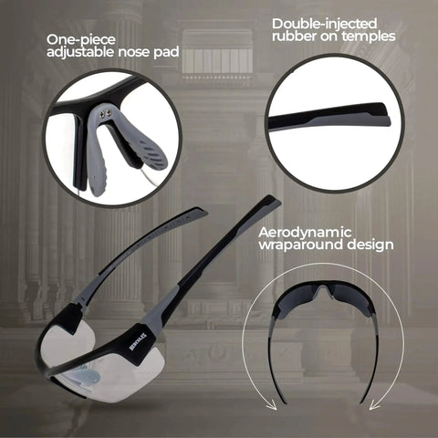 Hercules 7 Photochromic Safety Sunglasses With Auto Darkening Lenses ANSI Z87.1 featuring adjustable nose pad and rubber temples