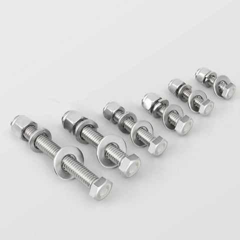 18 Sets 1/4-20 X 1-1/4 Hex Head Bolts Kit With Lock Nuts Flat Washers And Lock Washers 304 Stainless 18-8 arranged on table