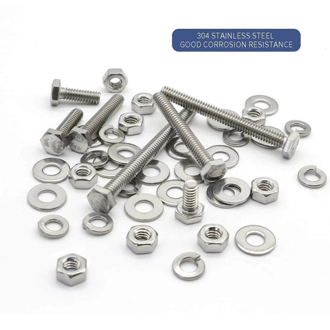 200Pcs Hex Bolts And Nuts Set Assortment Kit Carbon Steel Hardware Screws scattered with washers