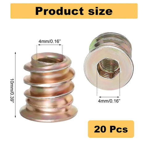 Beefy M4x10mm Carbon Steel Furniture Threaded Inserts Hex Drive Kit For Wood 20 Pcs Fasteners and Connectors product size view