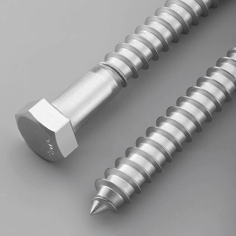 Close-up of 23 Sets 5/16 x 1-1/4 Hex Head Lag Screws with Flat Washers, 304 Stainless Steel 18-8 Heavy Duty Lag Bolts for Wood Projects
