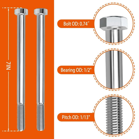 018-0004-00 Hex Head Screw Bolt, for Bad Boy 1/2-13 x 7 Wheel Bolt, High Strength Anti Rust Wheel Fastening Bolt - 2 pcs, dimensions shown