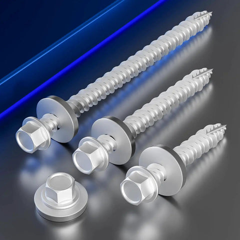 Hex Self Tapping Metal Roofing Screws With EPDM Washer Gray Galvanized Steel Size Number Ten By Three Inches 75mm