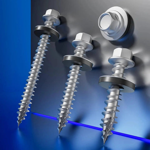 Hex Self Tapping Metal Roofing Screws With EPDM Washer Gray Galvanized Steel Size Number Ten By Three Inches 75mm Anti Corrosion Coating For Metal To Wood And Corrugated Roofs 101 Piece Pack