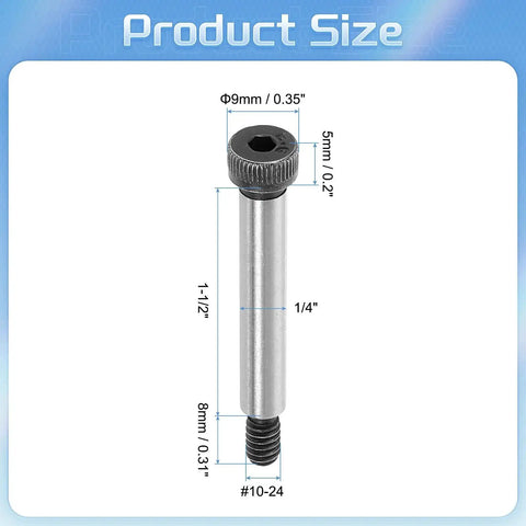 Diagram of Heavy Duty Alloy Steel Hex Socket Shoulder Bolts with 1-1/2 Inch Shoulder Length and 1/4 Inch Diameter, 10-24 Thread