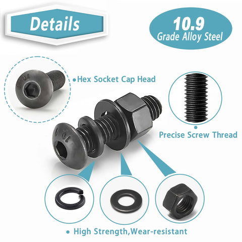 Metric Screw Assortment, 2000PCS Metric Bolt Assortment Kit M2 M3 M4 M5 detail view shows hex socket, alloy steel grade 10.9.