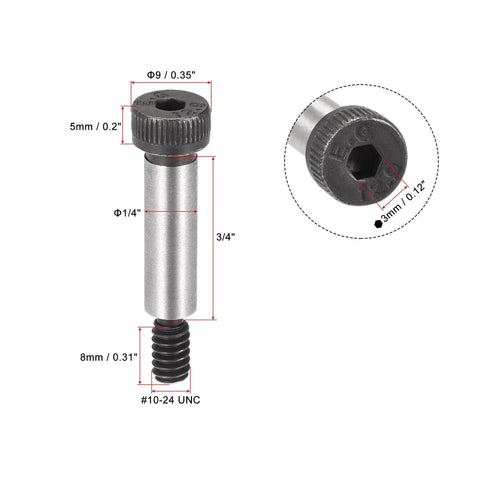 Heavy Duty Alloy Steel Hex Socket Shoulder Bolts With Three Quarter Inch Shoulder Length And One Quarter Inch Shoulder Diameter Thread Size Ten Twenty Four UNC Six Pack High Strength Wear Resistant Stripper Bolts For Machinery Automotive And DIY Projects