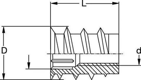 Technical diagram of Heavy Duty Threaded Steel Inserts For Wood Projects, 50 Pack, 10-24 Internal Thread, 10mm Diameter, 12mm Length