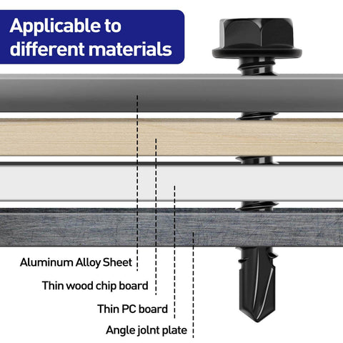 #14 x 1 Inch Hex Washer Head Self Tapping Screws Made from 410 Stainless Steel with Black Finish for Multi-Material Fastening