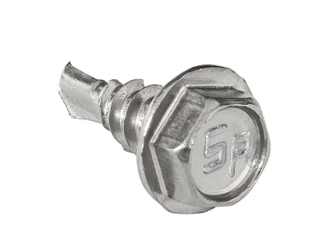 Close-up of #8 x 1/2 Inch Hex Washer Head Self Drilling Tek Screw, Zinc Plated Steel for Metal to Metal Fastening