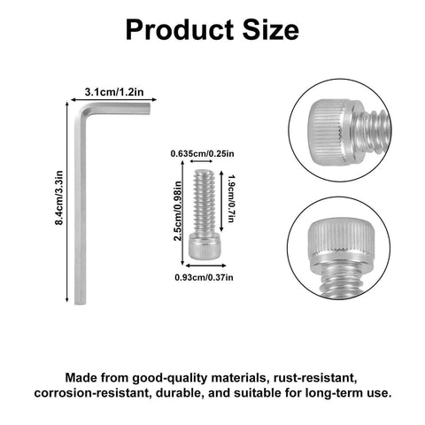 Dimensions of a hex wrench and screws from the 12pcs Center Cap Screws with Adapter Tool for Fuel Wheel set, stainless steel.