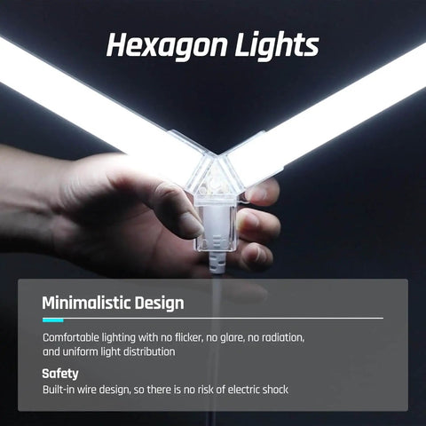 Hexagon LED Garage Light Fixture Dope Bright 6500K 156W 17280LM held in hand displaying V-shape design