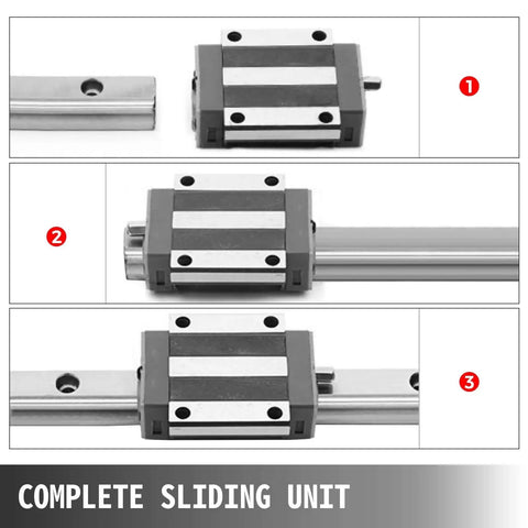 Two-Piece HGH20 Linear Rail Kit With 1200mm And 1500mm Rails And Four Bearing Blocks for DIY routers, showing sliding unit details