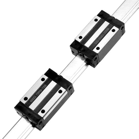 3 Pack CNC Linear Motion Kit with 2pcs HGR20 600mm Linear Guide Rails and 4 HGH20CA Blocks shown in close-up.