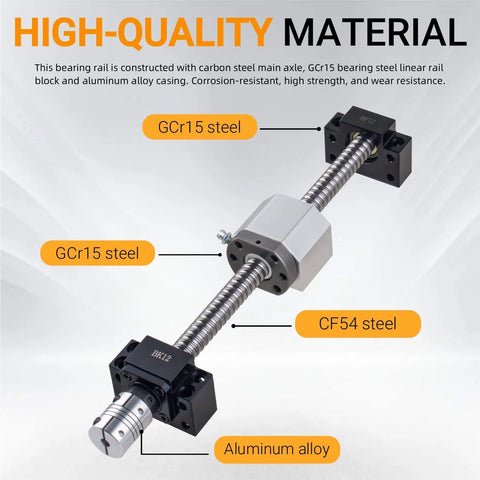 HGR20 Linear Motion Kit with 2pcs 800mm Rails and SFU1605 850mm Anti Backlash Ball Screw, steel and alloy materials highlighted
