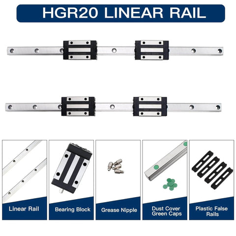 ✝️ 2pcs 500mm hgr20 linear guide rail with 4 bearing block, 1pcs 500mm sfu1204 ball screw with metal deflector ball screw nut