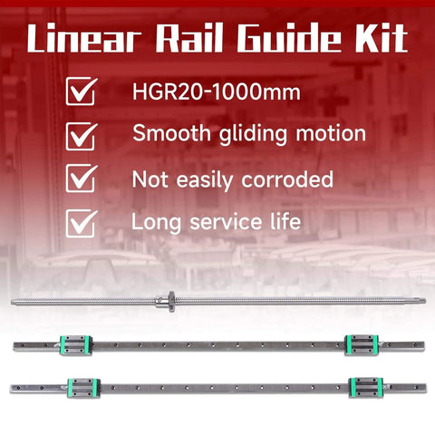 HGR20 Linear Motion Kit with 2pcs 1000mm Rails and SFU1605 1000mm Ball Screw image showing components and features description.