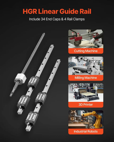 HGR20 Linear Rail Kit with two 600 mm rails, ball screw, and four slide blocks for CNC routers, lathes, milling machines, and 3D printers.