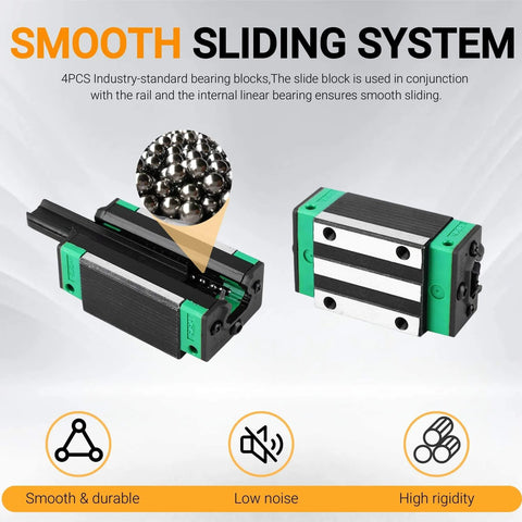 HGR25 Linear Guide Rail Kit with 2pcs 500mm Rails and 4 HGH25CA Blocks, Bearing Steel Construction, shown in smooth sliding system