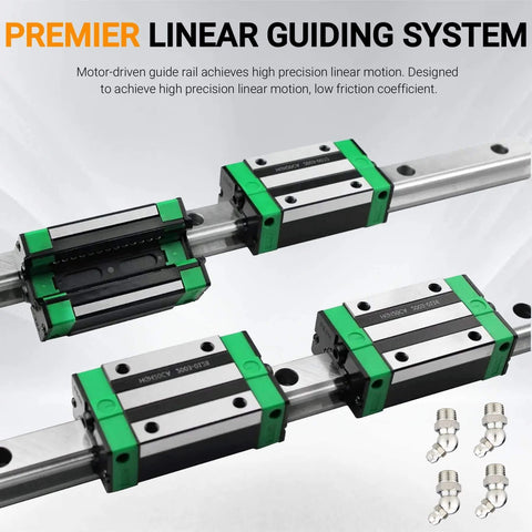 HGR25 Linear Guide Rail Kit with 2pcs 600mm Rails and 4 HGH25CA Blocks, Bearing Steel Construction, green-black design shown