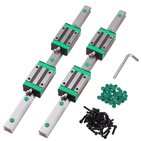 HGR25 Linear Guide Rail Kit with 2pcs 600mm Rails and 4 HGH25CA Blocks, bearing steel, shown with hardware and dust covers