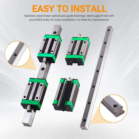 HGR25 Linear Guide Rail Kit with 2pcs 500mm Rails and 4 HGH25CA Blocks, Bearing Steel Construction, installation features shown