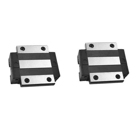 HGW20 Bearing Blocks Set For CNC Linear Rail Kit, two 20mm square carriage sliders with four-point contact, black and silver design.