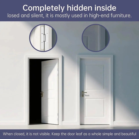 Installed 4 Pack 7 Inch Hidden Door Hinges Concealed Zinc Alloy With 180 Degree Swing 3 Way Adjustable Silent Butt Hinge on doors