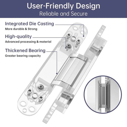 4 Pack 7 Inch Hidden Door Hinges Concealed Zinc Alloy With 180 Degree Swing 3 Way Adjustable Silent Butt Hinge for Secure Design