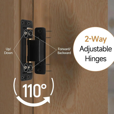 Hidden Door Hinges Two Pack Ultra Thin Concealed Hinges For Secret Doors Pantries And Closets with 2-way adjustability and 110° swing
