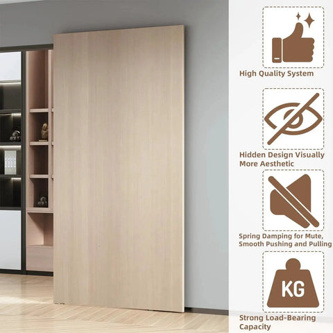 Trackless Sliding Door Hardware Kit 48 Inch Hidden Barn Door System For Interior Wooden Doors Concealed Top And Bottom Tracks