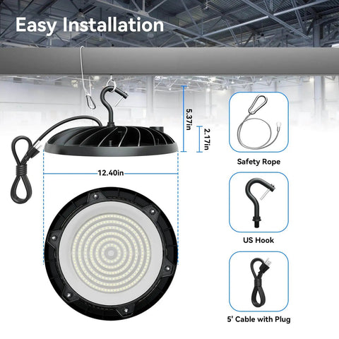 High Bay LED Light 200W 30000 Lumens Shop Lighting Two Color Temperature 4000K And 5000K IP65 Waterproof UL ETL Listed