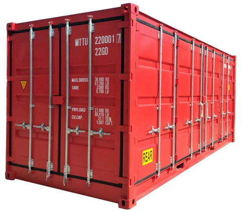 Shipping container door kit, red with silver locking bars, left-hand 8 ft 6 in, high-cube