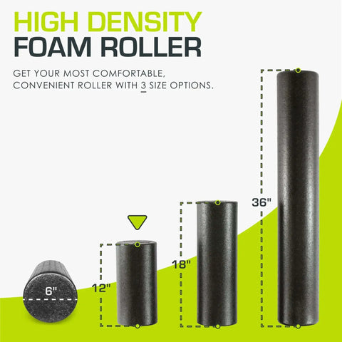 High Density Foam Roller 12 Inch Long Firm Full Body Massage Tool For Back Stretching Yoga Pilates Post Workout Muscle Recovery Black
